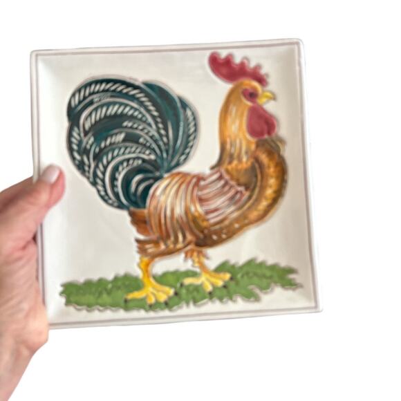 Vintage Square Rooster Dish Wall Hanging Made in Italy - Picture 6 of 10